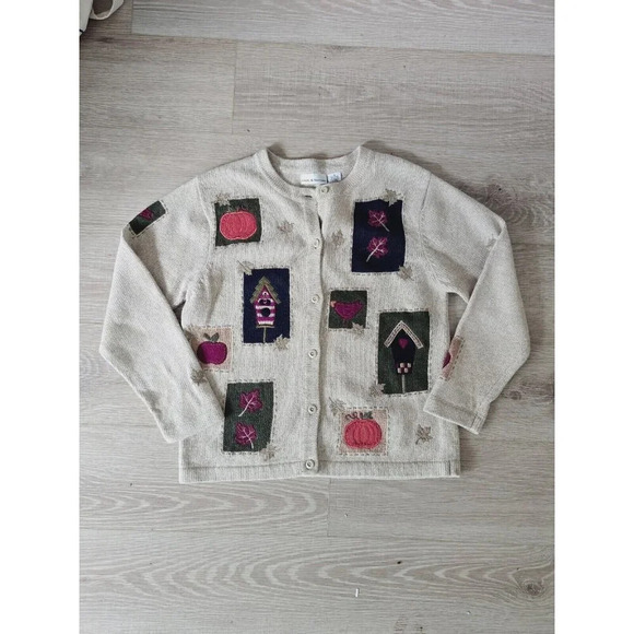 Croft & Barrow Fall Leaves Angora Wool Grandma Core Patchwork Cardigan Sweater S - Picture 11 of 12